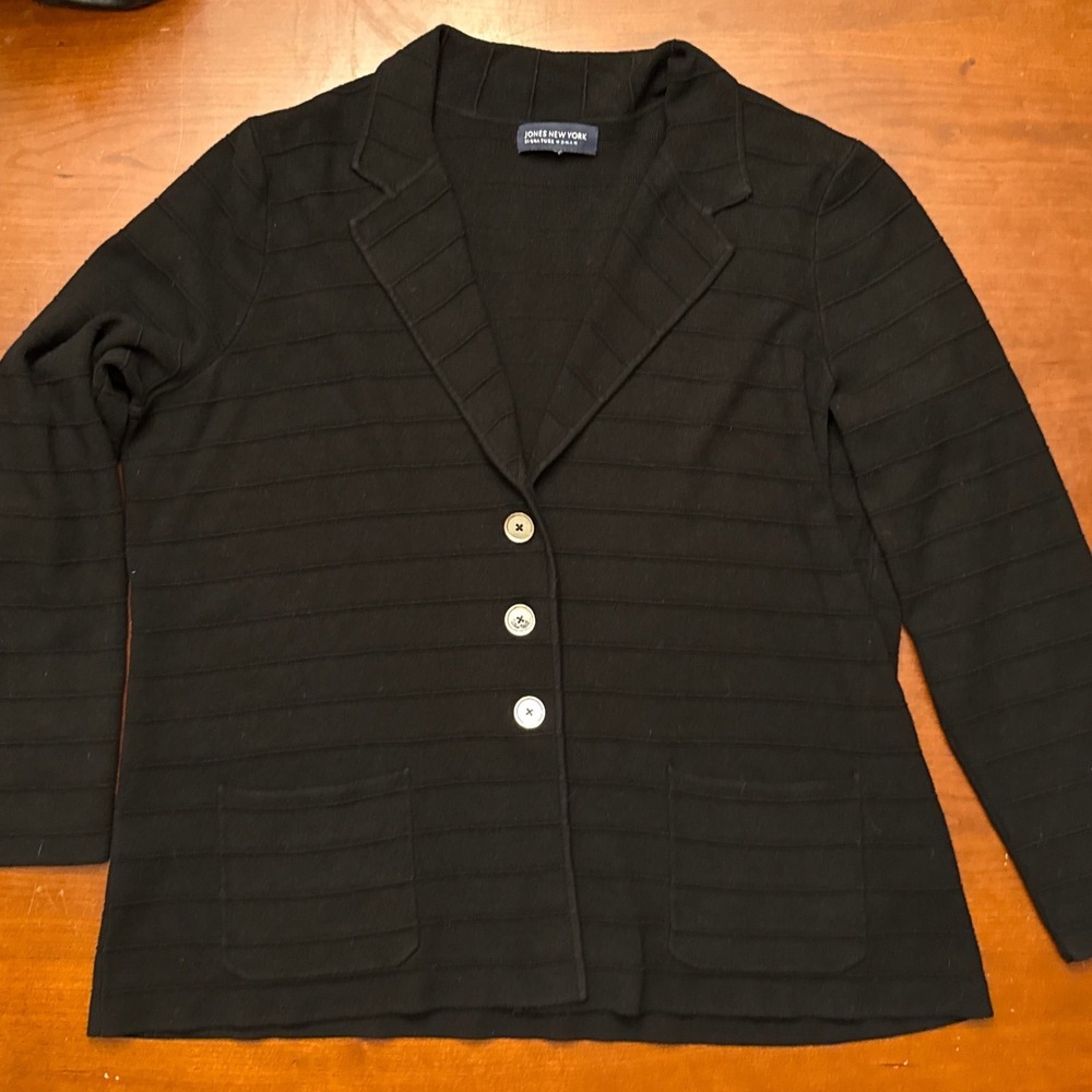 Jones New‎ York Signature woman cardigan blazer black knit large relaxed ribbed